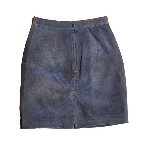 Y2K Vtg Ivy Club Classics Junior 9/10 Purple Suede Leather Skirt Nylon Lined Zip - Picture 2 of 5